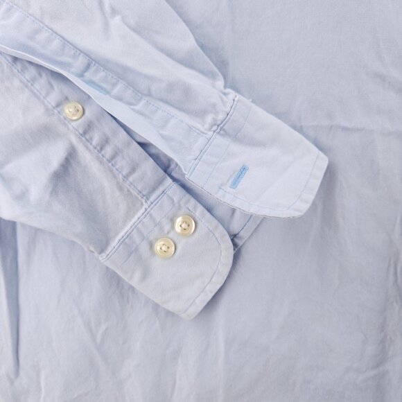 Brooks Brothers Medium Cotton Button-Down Blue Shirt Pocket Long Sleeve Mens - Picture 3 of 16